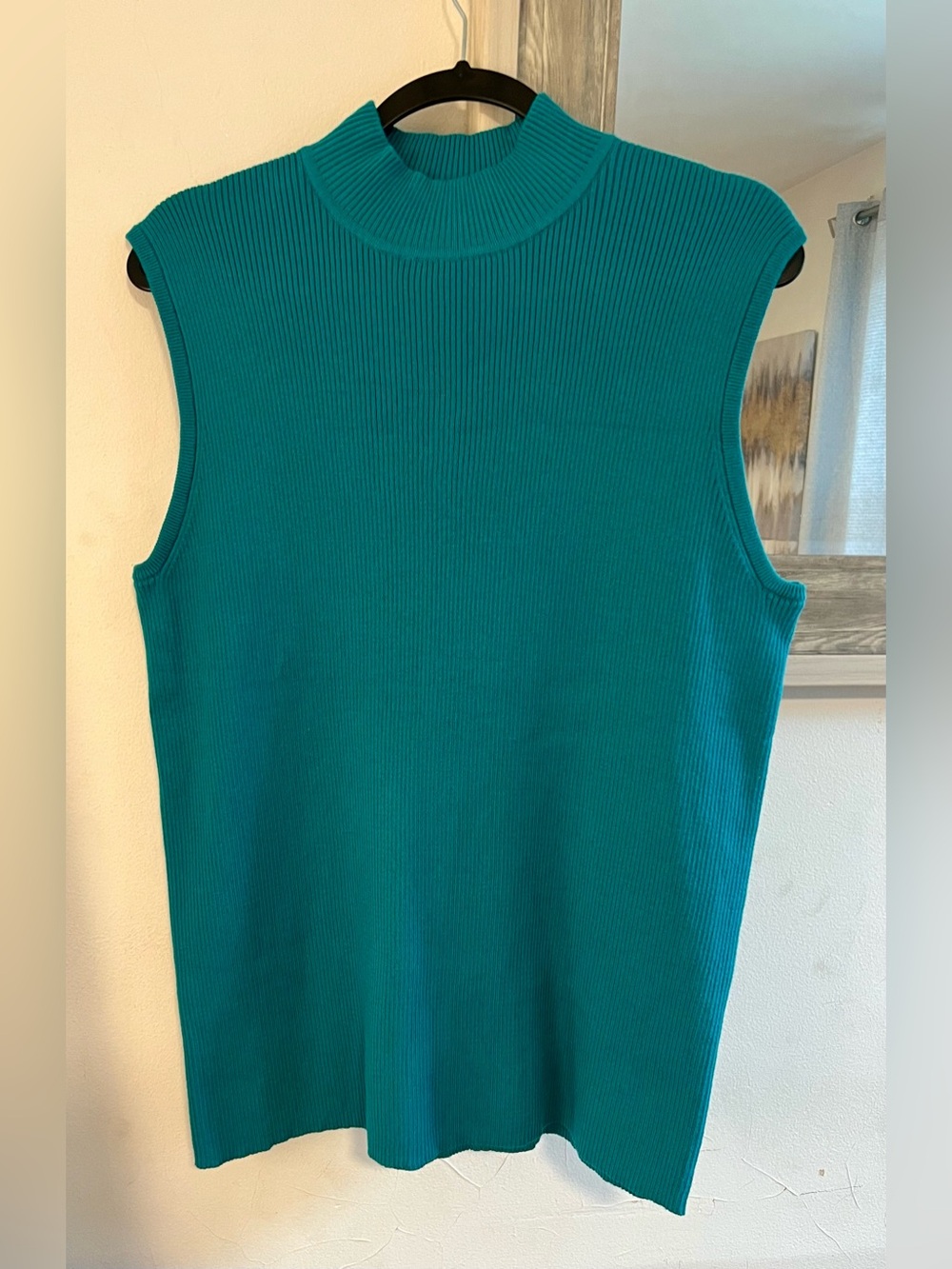 Preswick & Moore Teal Ribbed Mock Neck Sleeveless Top